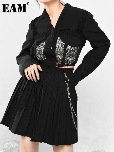 

women's suits & blazers [eam] women irregular black lace short blazer lapel long sleeve loose fit jacket fashion tide spring autumn 202, White;black