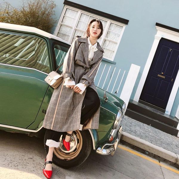 

women's trench coats 2021 spring and autumn youth korean version of the plaid coat fashion under long pink / khaki, Tan;black