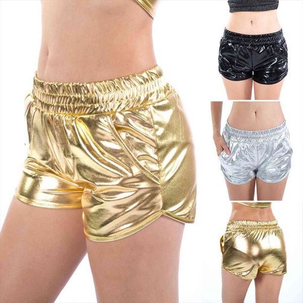 

plus size shinny metallic womens shorts silver summer rave booty holographic elastic waist pu shiny sexy, White;black