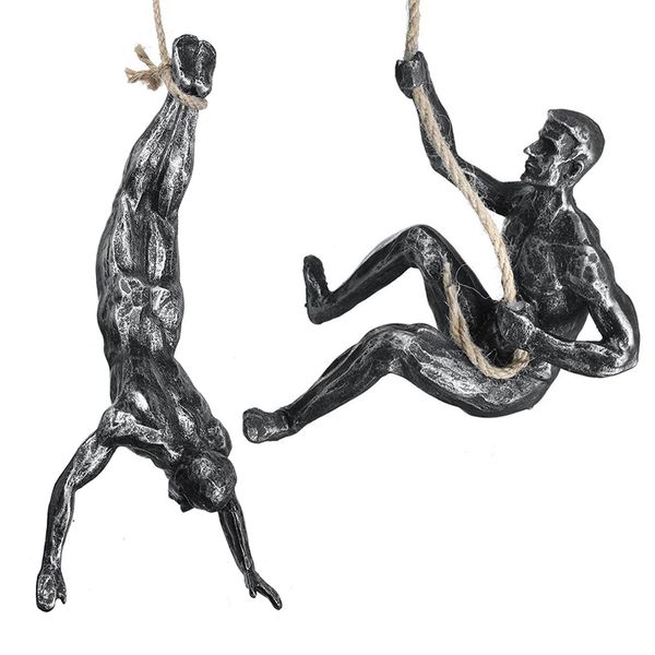 

creative rock climbing statues pendant retro resin figures extreme sport wall hanging ornament bar living room home muscle man sculpture dec, Black