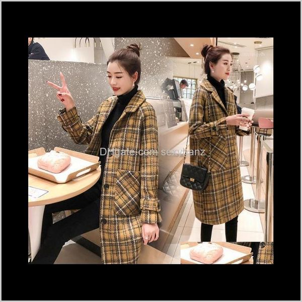 

wool blends outerwear coats clothing apparel drop delivery 2021 woolen coat womens long autumn and winter loose retro plaid coat1 ouf8c, Black