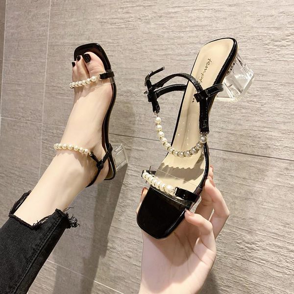 

med 2021 summer block heels beige heeled sandals all-match female shoe espadrilles platform medium chunky black girls gladiator