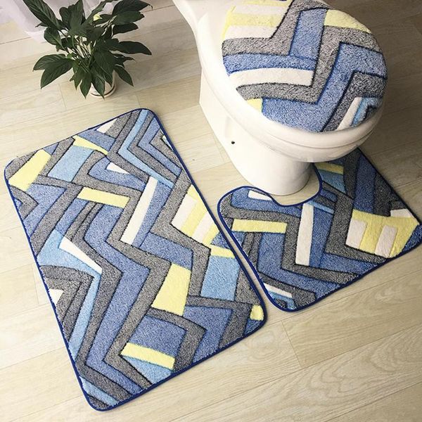 

bath mats 3pcs bathroom non-slip cobblestone carpet rug mat toilet seat cover home decor