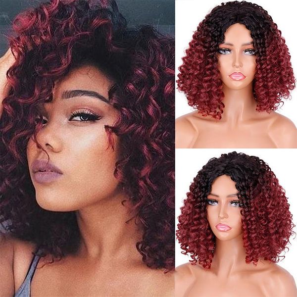 

boafrican curly hair ladies shoulder-length natural black red wig high temperature resistant daily synthetic wigs