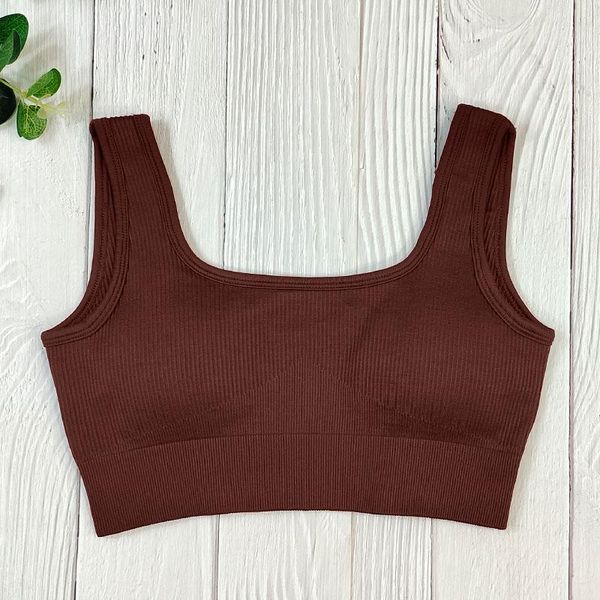 

yoga outfit ribbed sports bra woman crop bras seamless tanks workout gym padded