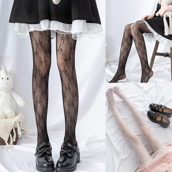 

socks & hosiery q6pb women hollow out lace fishnet pantyhose bowknot patterned lolita tights stocking, Black;white
