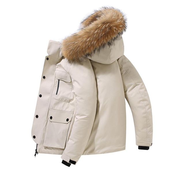 

men's down & parkas men jacket coat raccoon fur collar outdoor casual autumn winter trend harajuku thicken and warm all-match fashion l, Black