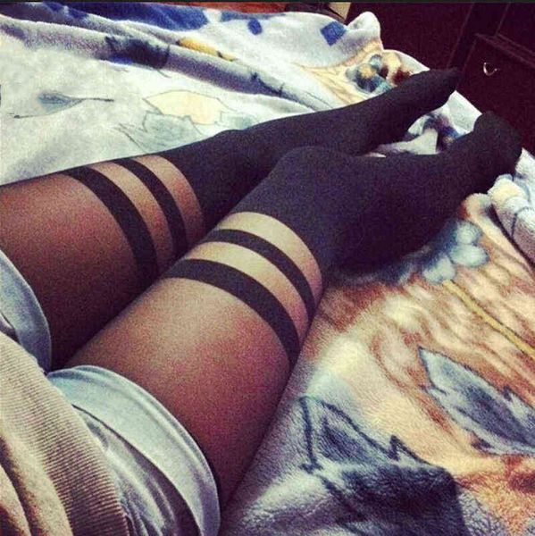 

new style stripe women women girl temptation sheer mock suspender tights casual stretch tights fashion 2019 y1130, Black;white