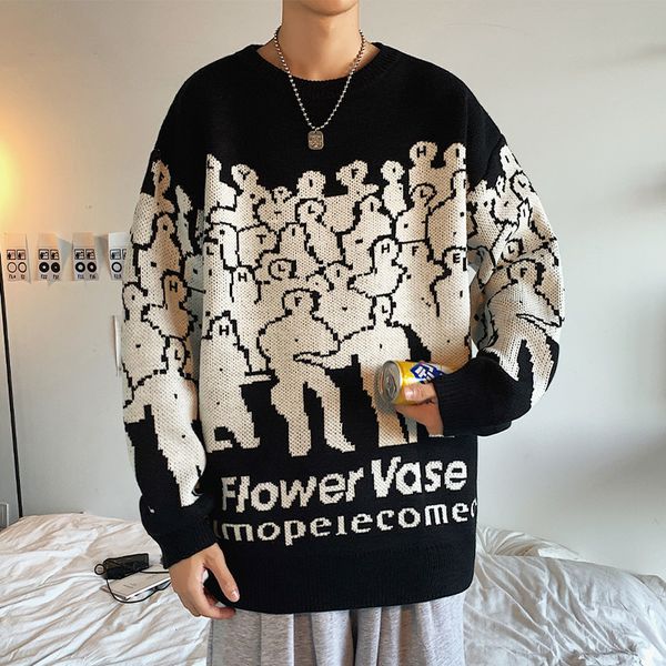 

men's sweaters men sweater korean fashion streetwear hip hop men's clothing graphic crewneck jpwr, White;black