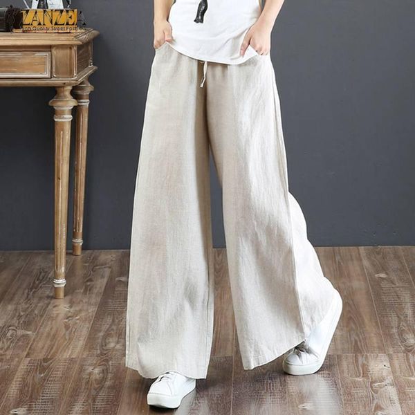 

women's pants & capris women casual high waist long trousers oversized solid harem palazzo elegant summer wide leg ol zanzea loose pant, Black;white