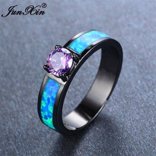 

wedding rings junxin european style small round purple ring vintage black gold blue fire opal for men and women, Slivery;golden