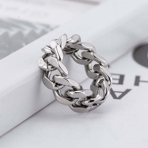 

creative personality cool punk titanium steel smooth men's chain ring jewelry, Silver