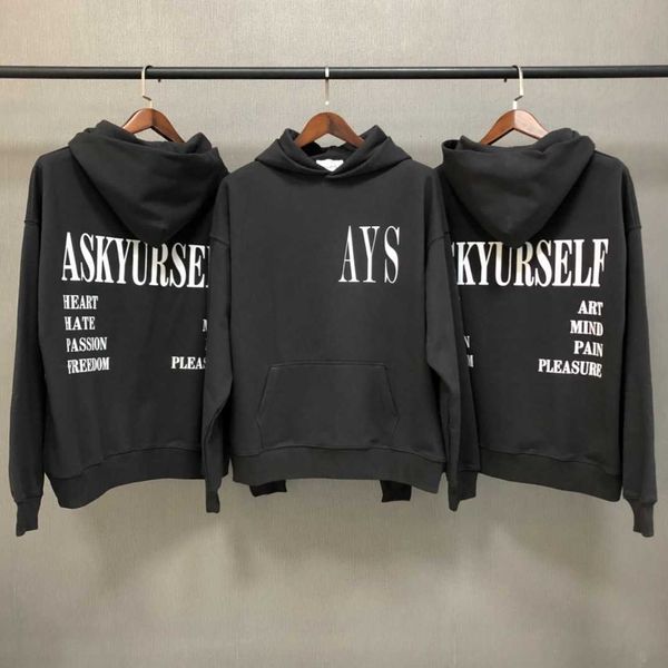 

men's hoodies & sweatshirts old vintage wash askyurself hoodie heavy cotton cloth ays female pullover black sweatshirt carbon