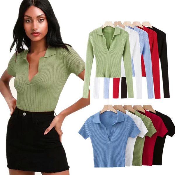 

women's blouses & shirts 2021 summer ladies shirt collar short sweater bottoming shorts sleeve solid color street clothes, White