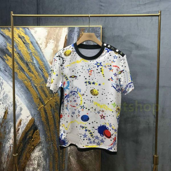 

europe spring summer france paris universe star shoulder button tshirt fashion men women short sleeve t shirt casual streetwear cotton tee, White;black