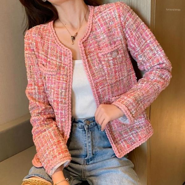 

women's jackets pink tweed jacket spring / autumn /winter coat classic ladies wild bright wire braided, Black;brown