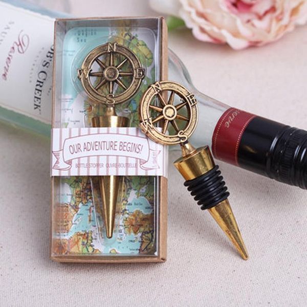 

party favor 50pcs/lot metal wine bottle sers travel themed wedding guests gift ser compass souvenirs accessories