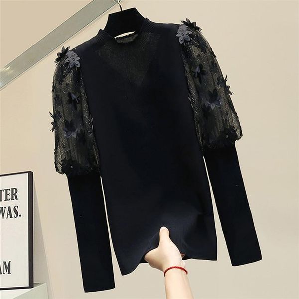 

women's sweaters pullover turtleneck lanterns long sleeved sweater autumn clothes 2021 female lady chic all-matcn jumper shirt, White;black