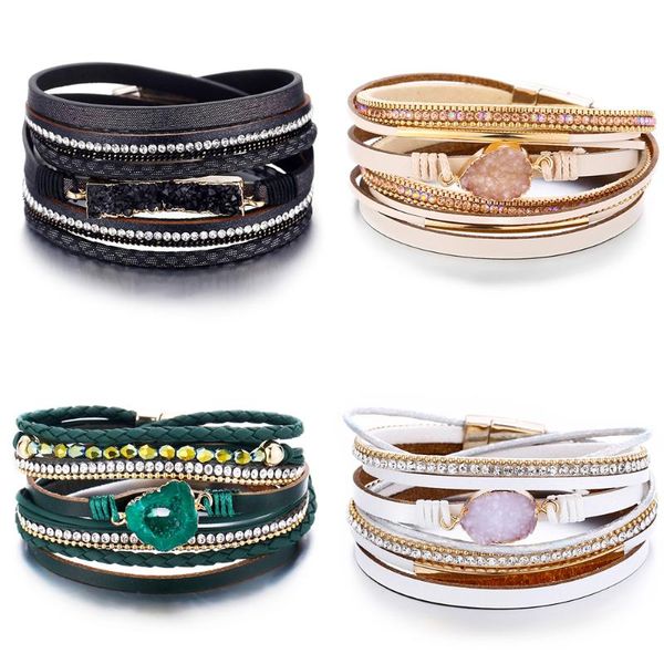 

charm bracelets fashion stone bracelet & bangle leather for women boho multiple layers wristband 2021 jewelry, Golden;silver