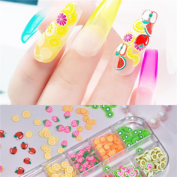

nail art decorations 12 grids/box 3d fruit mixed tiny slice sticker polymer clay diy design decoration nails accessories, Silver;gold