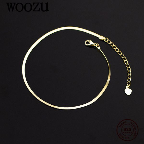 WOOZU Echt 925 Sterling Silber Mode Goldene Glänzend Schlange Knochen Fußkettchen Für Frauen Partei Koreanische Fuß Bein Sommer Strand Schmuck geschenk