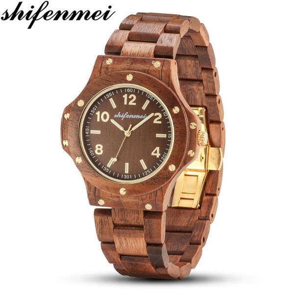 

wristwatches shifenmei mens watches male watch wood bamboo quartz men 2021 military relogio masculino, Slivery;brown