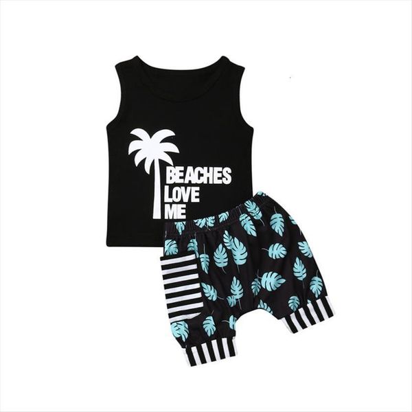 

us stock 2pcs toddler baby girl boy clothing set 1 5y sleeveless coconut tree shorts outfit, White