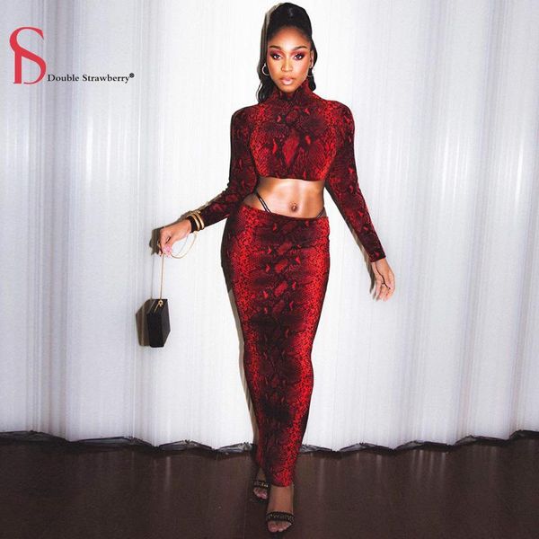 

two piece dress double strawberry autumn long-sleeved short round neck t shirt package hip bodycon skirt suit women outfits crop+skirt, White