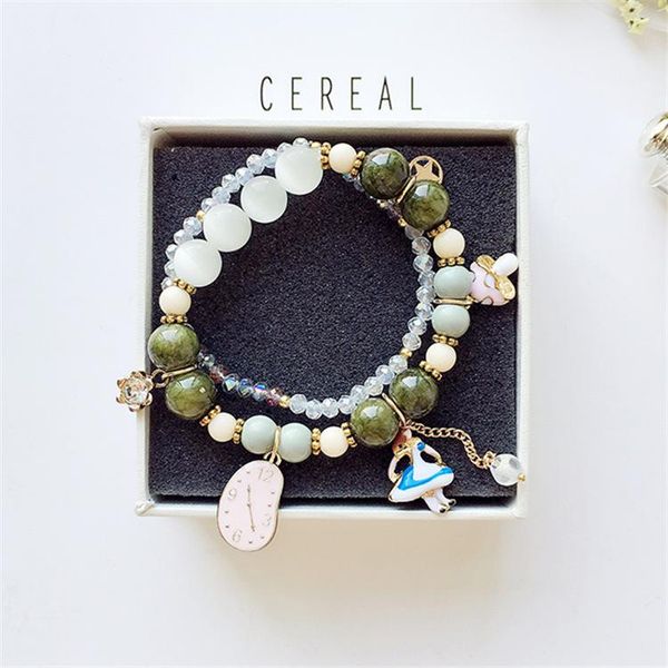 

beaded, strands double-layer clock pendant crystal bracelet ballet bohemian fashion women's, Black