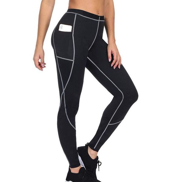 

sauna weight loss slimming side womens pants pocket thermo sweat leggings fitness workout body shaper sporting pant, Black;white