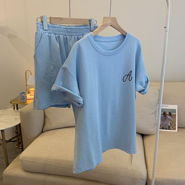 

women's tracksuits summer tracksuit women casual two pieces suit o-neck short sleeve t-shirt + high waist wide leg shorts matching set, Gray