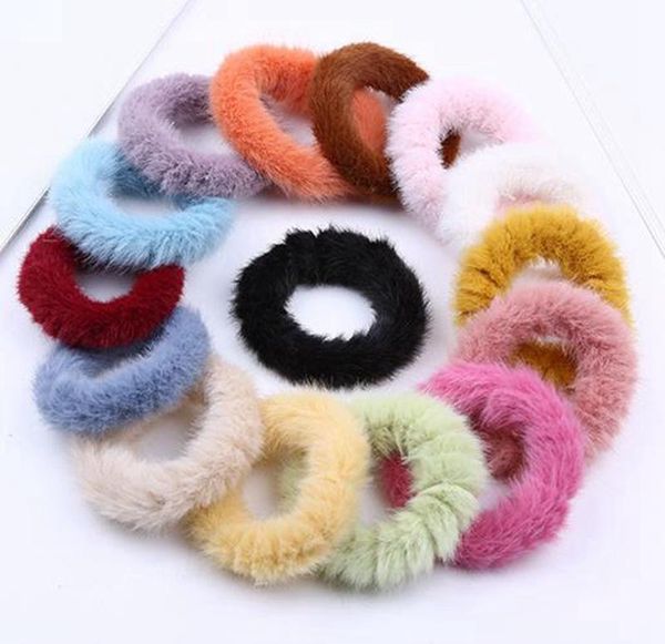 Winter Fur Hairband macio peludo peludo sem costura faixa elástica faixa de cabelo meninas ponytai tither sólido headwear acessórios de cabelo 15 cores