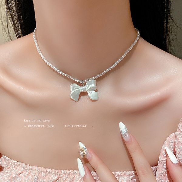 

chain women pendants korean pearl bow necklaces, earrings and, Silver