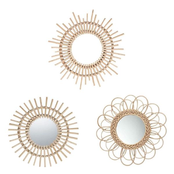 

mirrors 2021 rattan innovative art decoration round makeup mirror dressing bedroom bathroom wall hanging craft po props