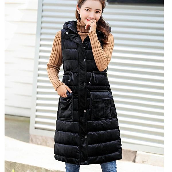 

women's vests 2021 autumn winter parka slim korean cotton vest jacket gold velvet loose women fashion casual hooded coat w158, Black;white