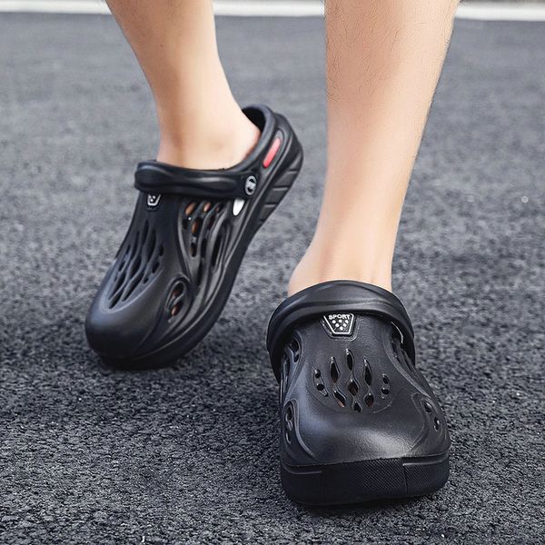 

newbeads garden shoes men's and women's crocks sandals couple summer hole shoes beach casual outdoor shoes flat slippers, Black