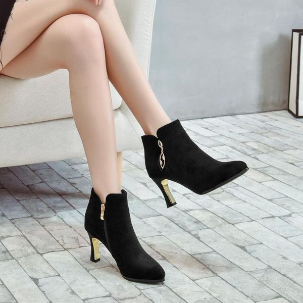 

boots fashion slim and winter 2021 women's shoes short ankle high heel, Black