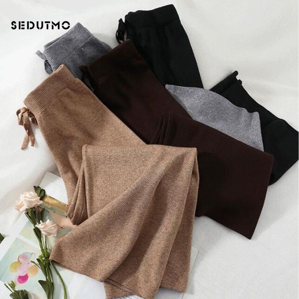 

women's pants & capris sedutmo winter high waist women wide leg pant loose trousers knitting vintage casual streetwear black sweatpants, Black;white
