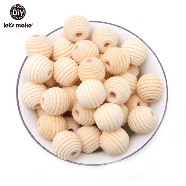 Facciamo Perline Massaggiagengive In Legno 200PCS 18mm Incompiuto Non Tossico In Legno Naturale Filettatura Intagliata Ball Bead Baby 211106