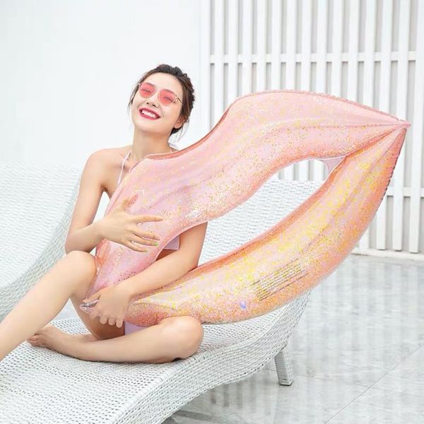 

inflatable red lips floating row mount bed swimming ring water equipment life vest & buoy