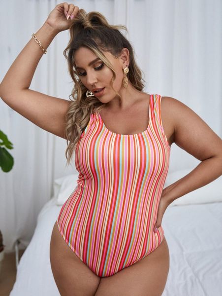 

plus striped one piece swimsuit t0xd#, Black