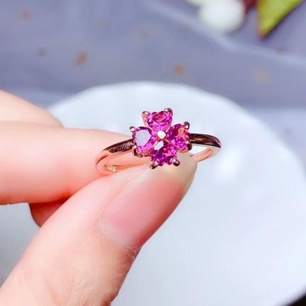 

cluster rings colife jewelry 925 silver heart ring 4 pieces natural pyrope garnet fashion gemstone gift for woman, Golden;silver