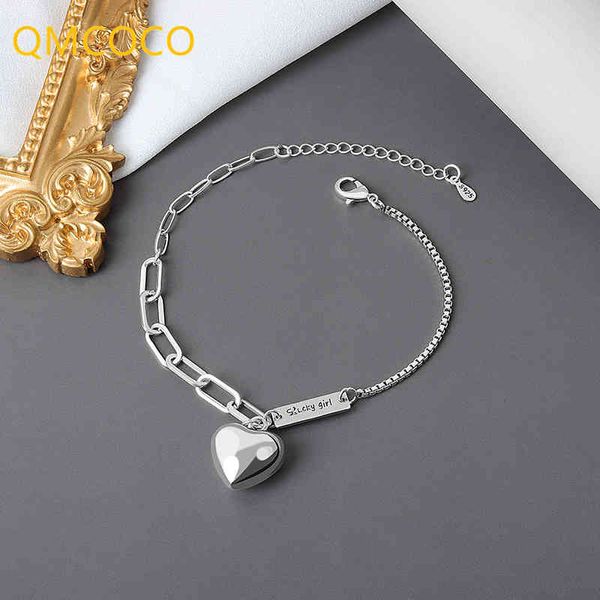 Qmcoco 925 pulseira de prata para mulher moda elegante design criativo design simples amor coração-forma festa jóias presentes