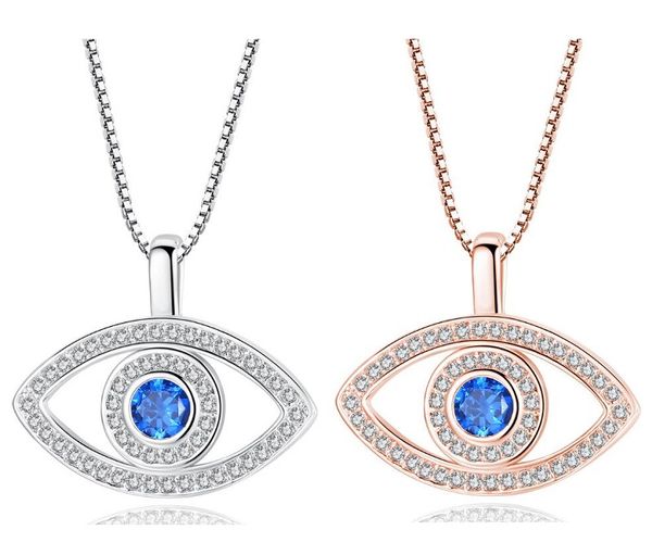 2 Farben Blue Evil Eye Anhänger Halskette Luxus Kristall CZ Schlüsselbein Halsketten Silber Roségold Schmuck Dritter Zirkon Modeschmuck Geschenk