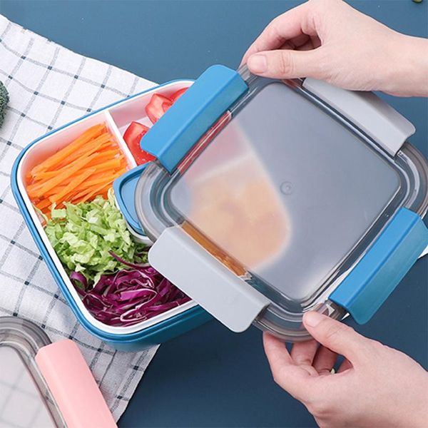 

dinnerware sets bento leak proof salad student office worker sealing 3 compartments microwave oven to go with lid portable lunch box