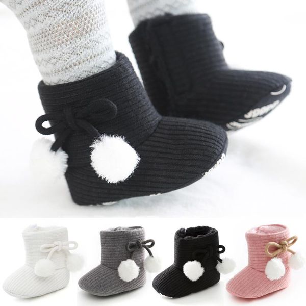 

boots baby boys and girls snow bow knot style non slip soft soled winter warm toddler shoes 0-18months, Black;grey