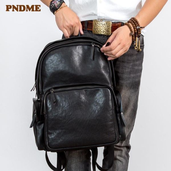 

backpack pndme fashion luxury natural genuine leather men's casual high-quality soft cowhide outdoor travel women lapbagpack