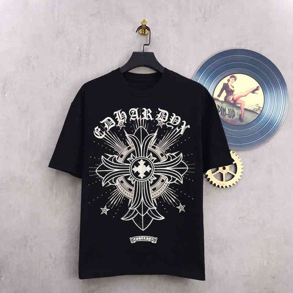 

21ss summer new ch cross sanskrit austrian drill short t-shirt men's and women's half sleeve fashion, White;black