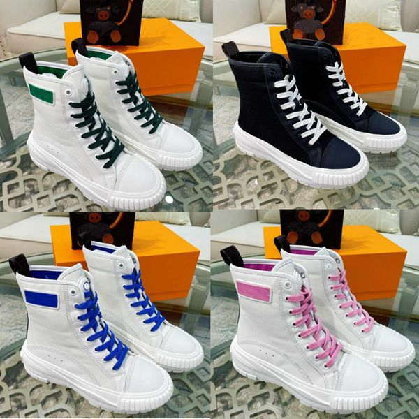 

designer women high-sneakers casual shoes pink black white cotton canvas calf leather boots low cut trainers platform luxurys v bicolor