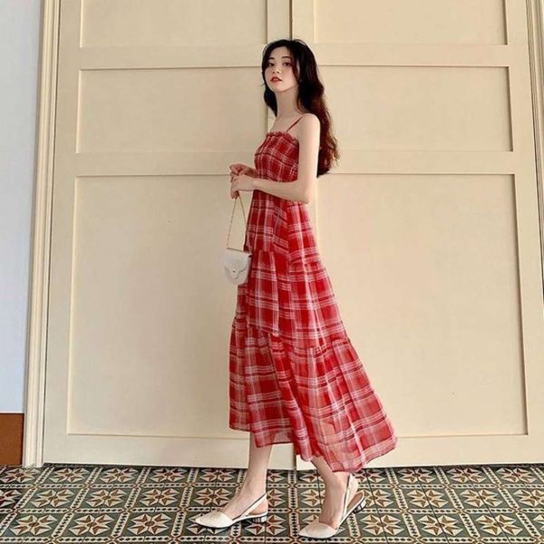 

casual dresses dress women clothes plaid suspender chiffon for sds7, Black;gray